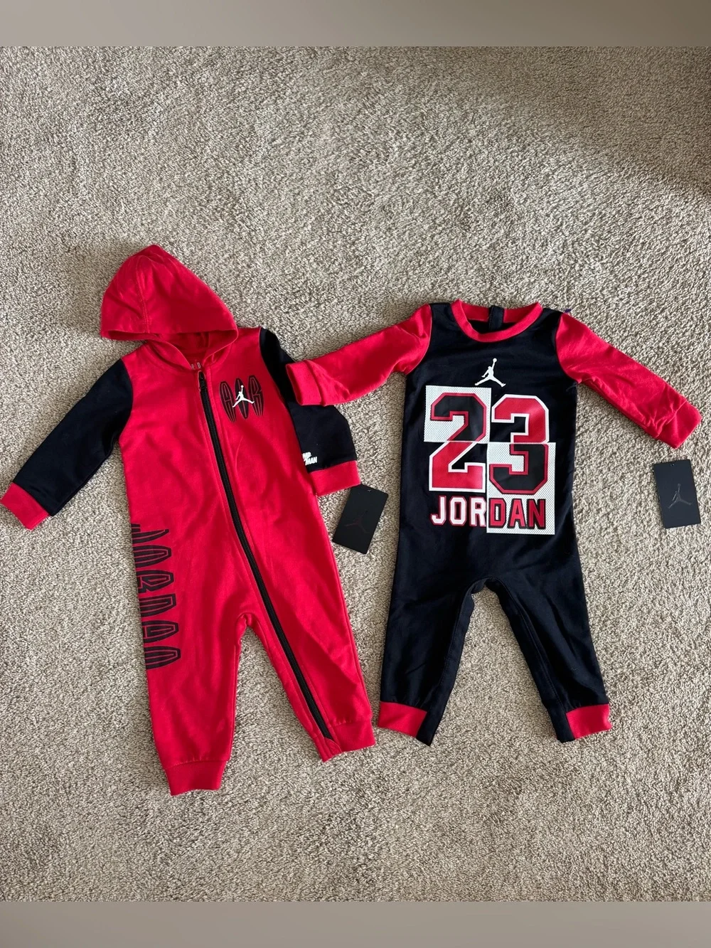 Nike Jordan Baby Red & Black One-Piece Romper - Picture 1 of 5